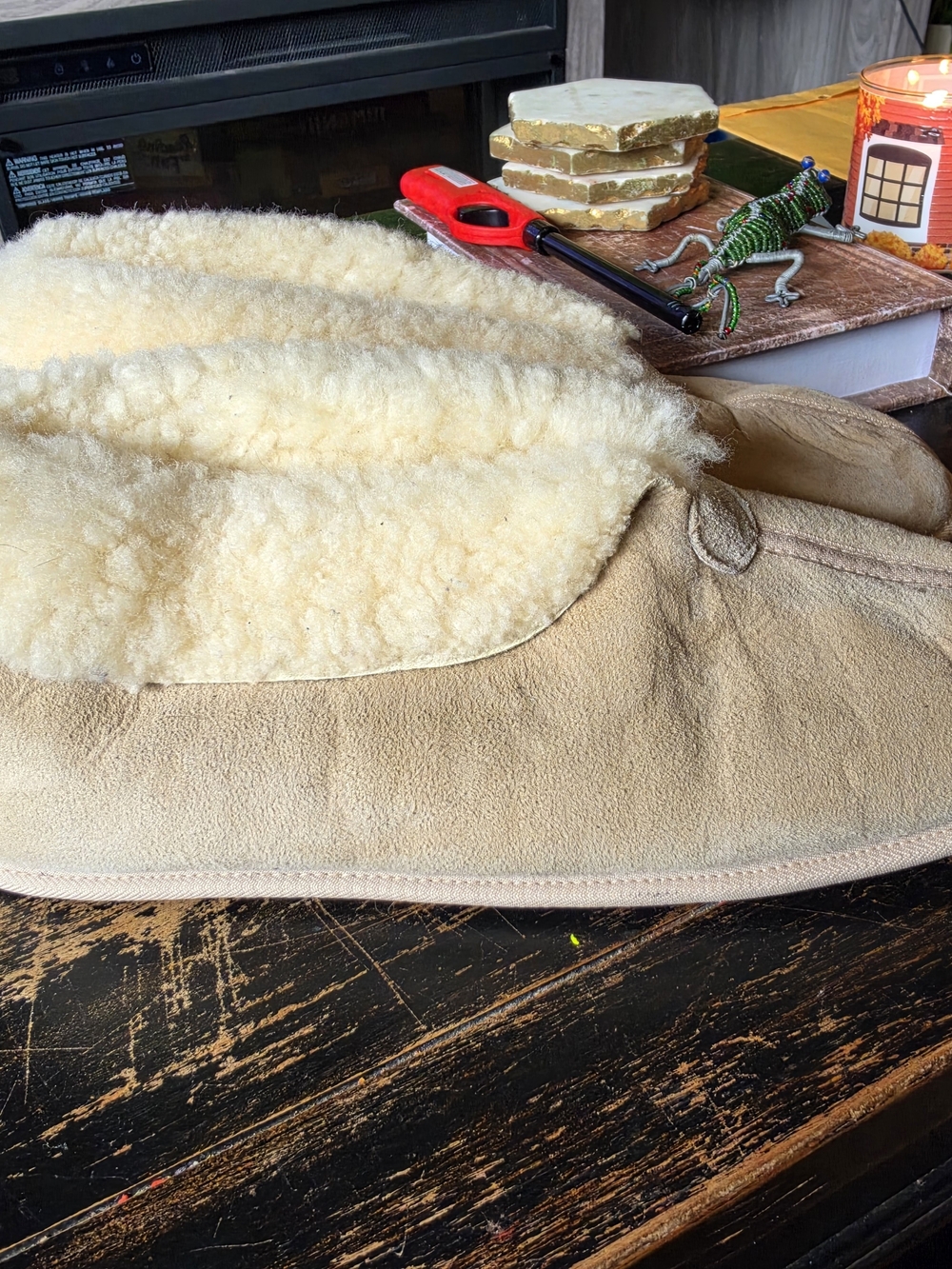 Men's Tan Suede Slip-On Loafers with Cream Shearling Lining